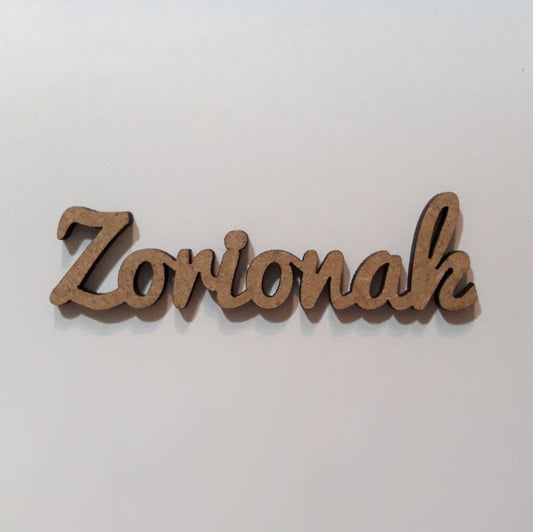 Maderita palabra Zorionak