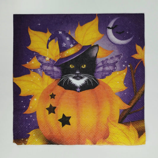 Servilleta gato negro en calabaza