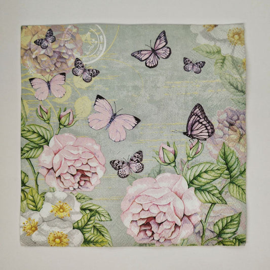 Servilleta con flores y mariposas