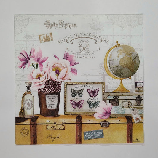Servilleta maleta vintage con decoración de flores